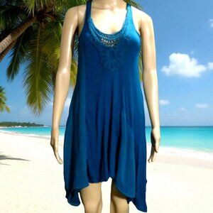 Turquoise Blue Long Crochet Front Top